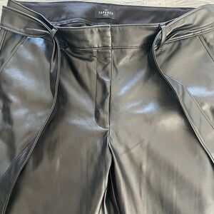 Faux leather black pants with gathered and belted waist. Size 12.